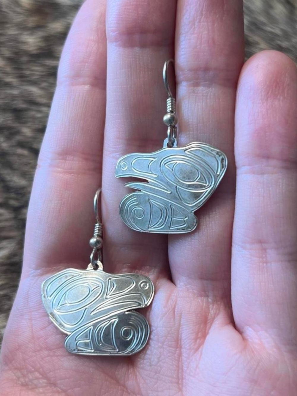 Sterling silver Native American Alaskan eagle totem earrings